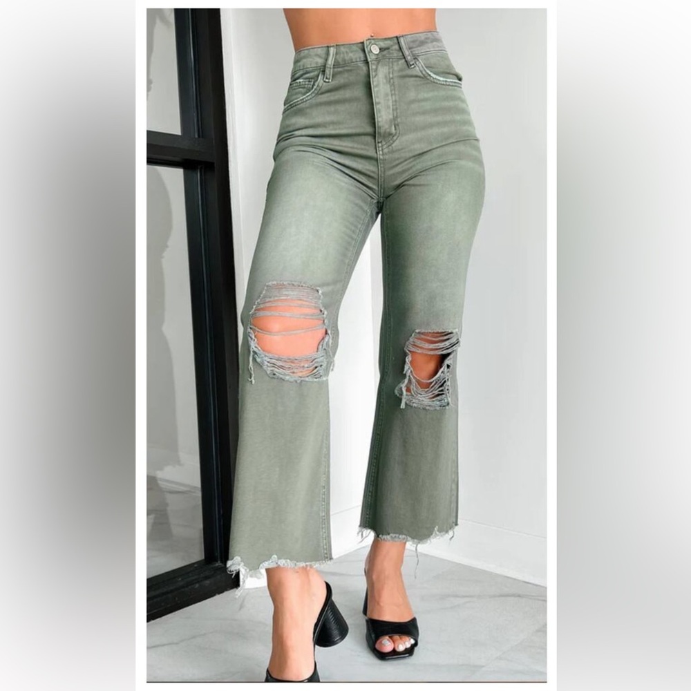 Women's Distressed Green Jeans